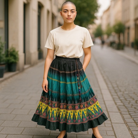 Futureforce Skirt Women's Medium Tiered Boho Fairycore‎ Hippie Bling Belt - Picture 2 of 8